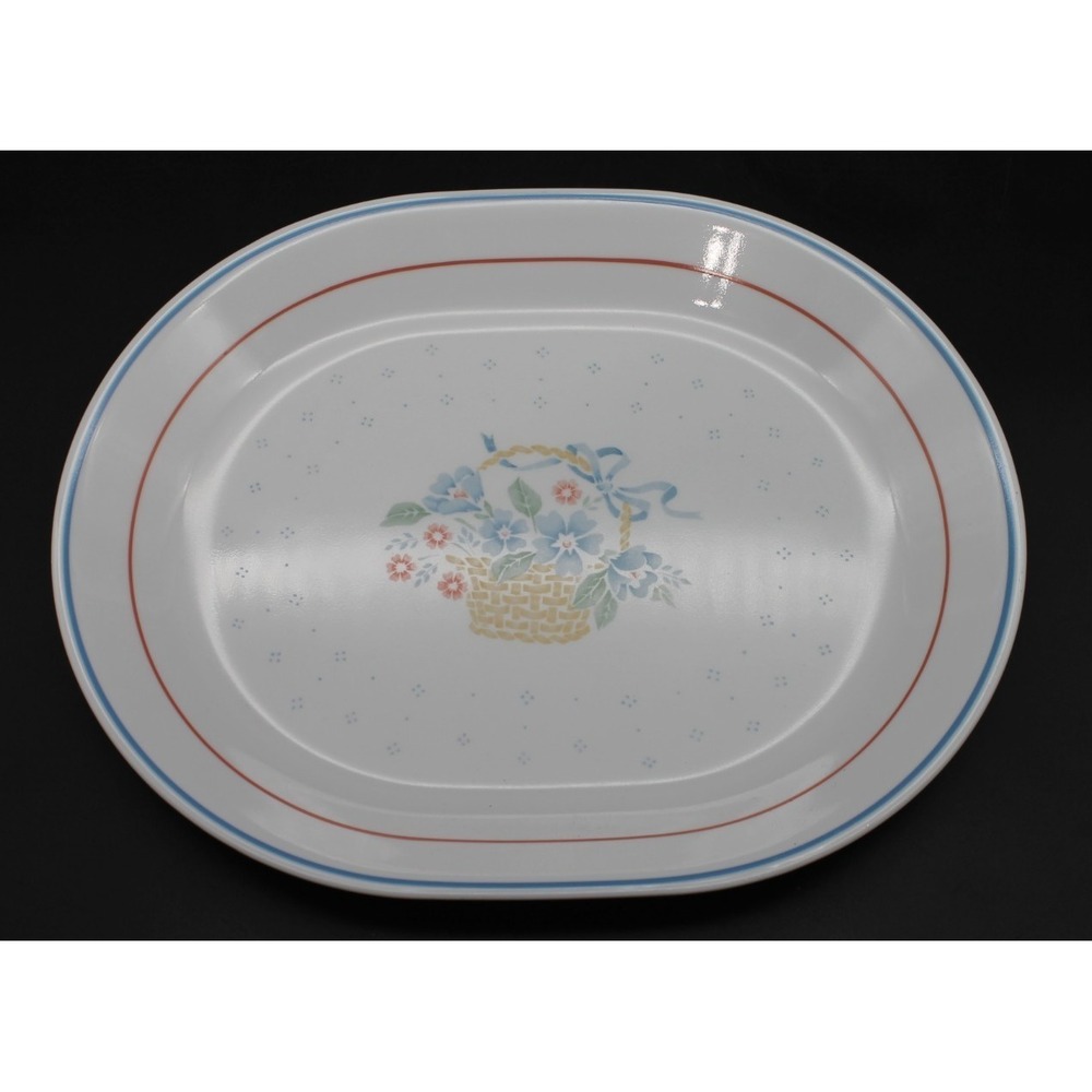 Vintage Corelle Floral Basket Oval Serving Platter 12in Blue Pink 1990s 6022241